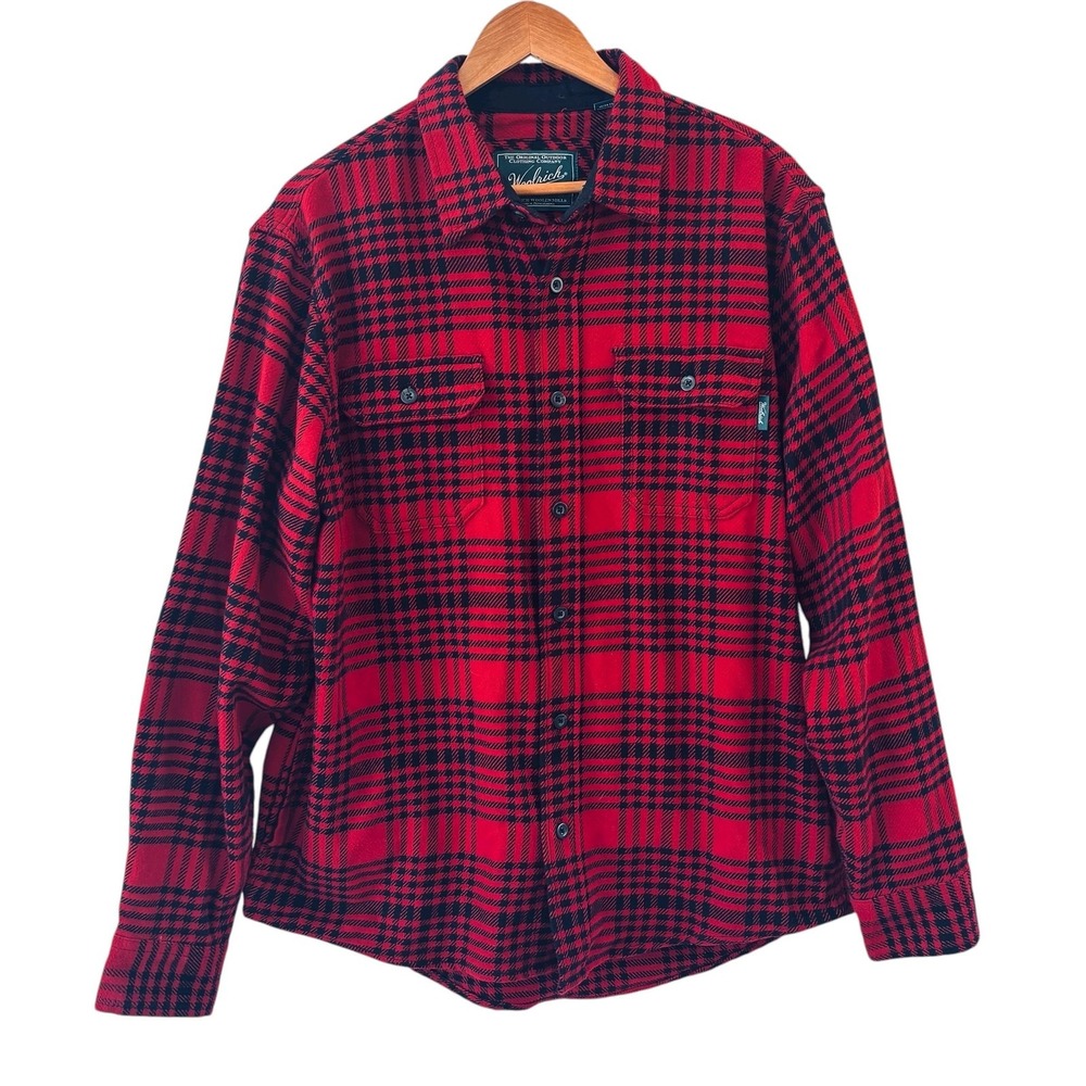 Woolrich Mens Red Plaid Button‎ Up Shirt Jacket Size L Flannel Shacket Outdoors